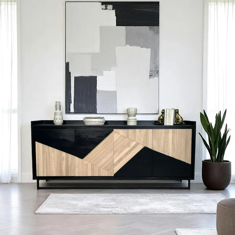 Buffet 4 portes bois noir et blanc ANINA