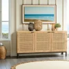 Buffet bas 3 portes cannage naturel pieds métal PALMA
