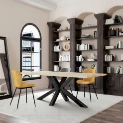 Buffet bois clair 2 portes rotin 3 tiroirs pieds métal PALMA