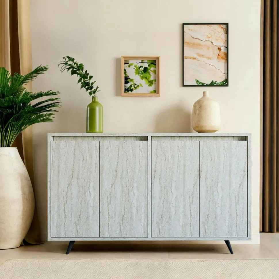 Buffet design moderne 4 portes effet travertin JENA