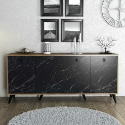 Buffet design moderne 4 portes, façade effet marbre noir UMEA