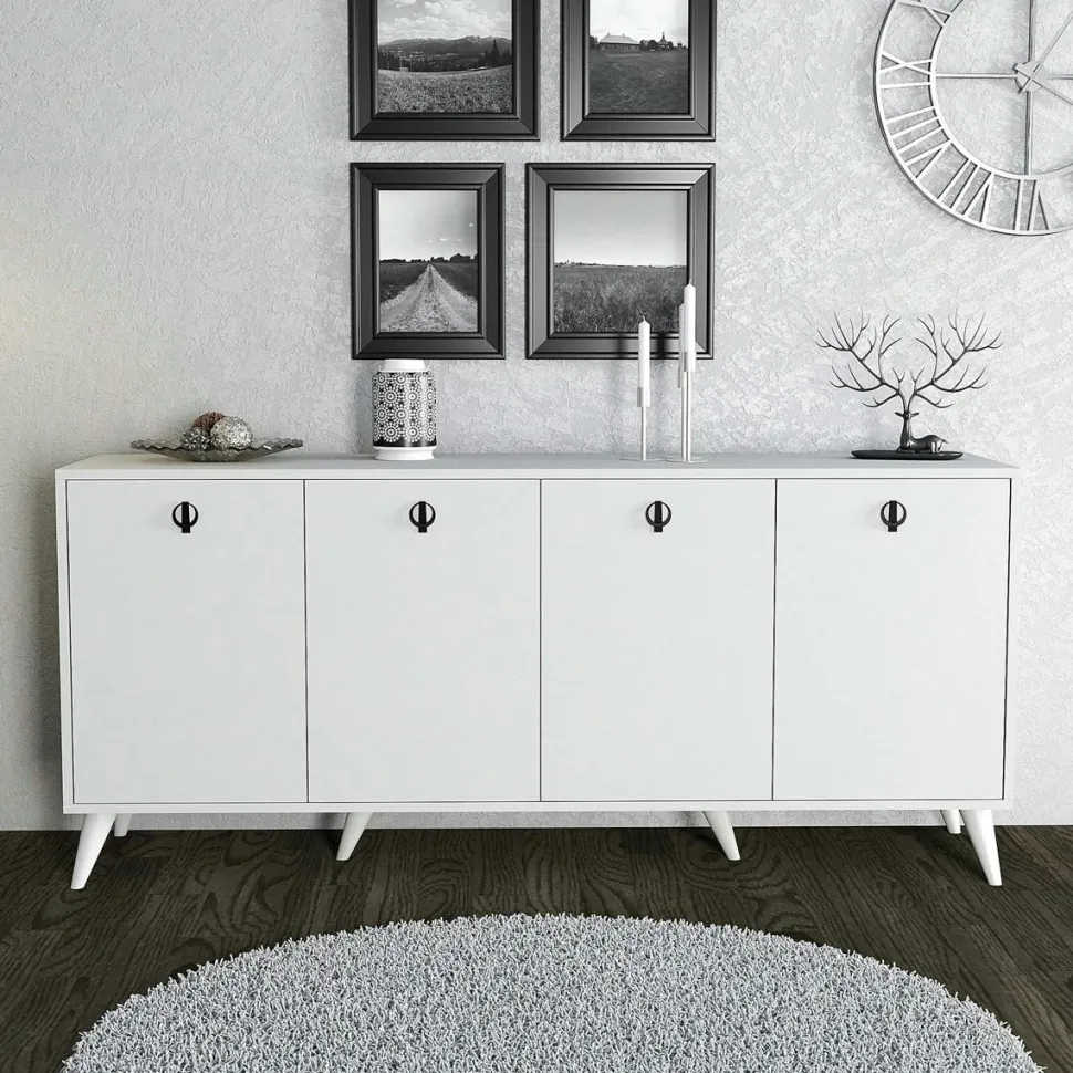 Buffet design moderne 4 portes, façade effet marbre noir UMEA