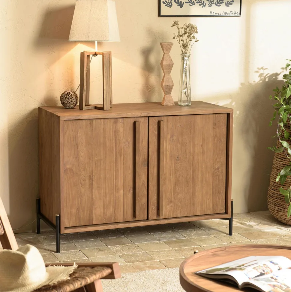Buffet en teck recyclé 2 portes bois massif 101 cm SWING