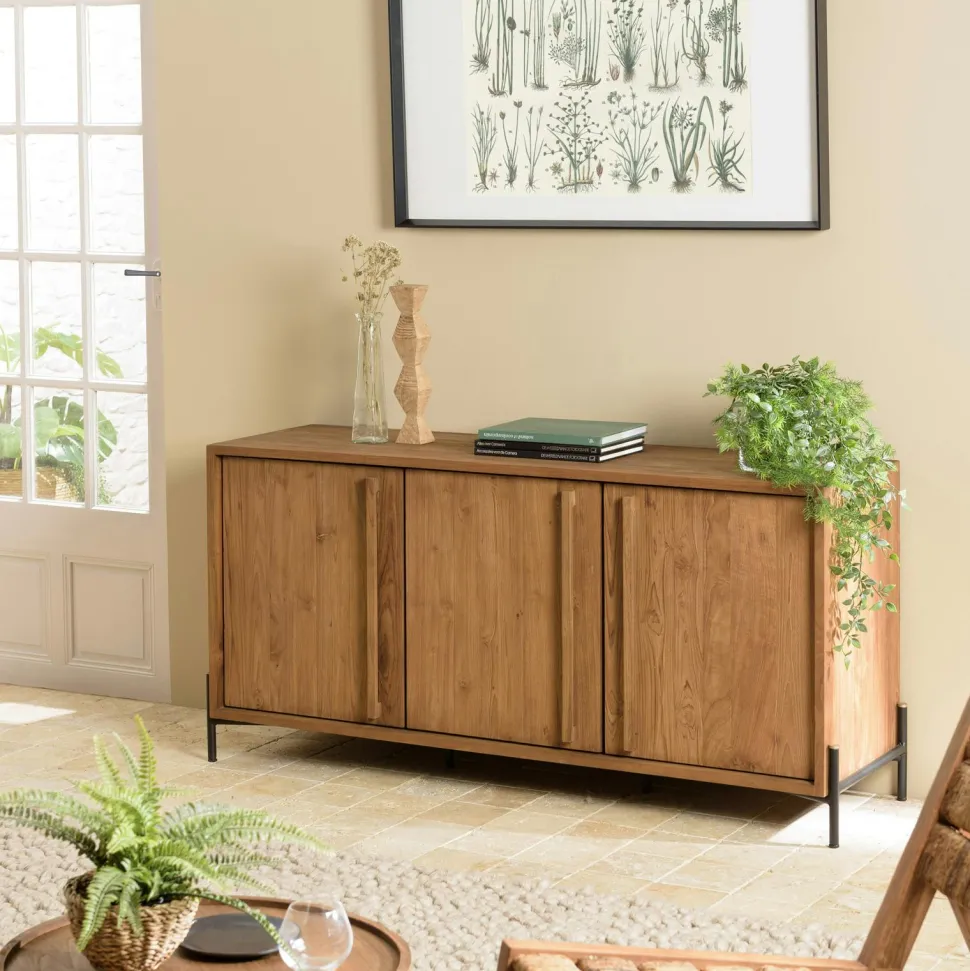 Buffet en teck recyclé 3 portes bois massif 148 cm SWING
