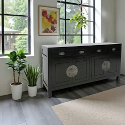 Buffet enfilade 4 portes 4 tiroirs hévéa 175x50x90cm MAORI