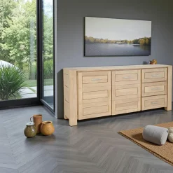 Buffet Enfilade Hévéa 2 portes, 3 tiroirs 190x45x85cm ATTAN