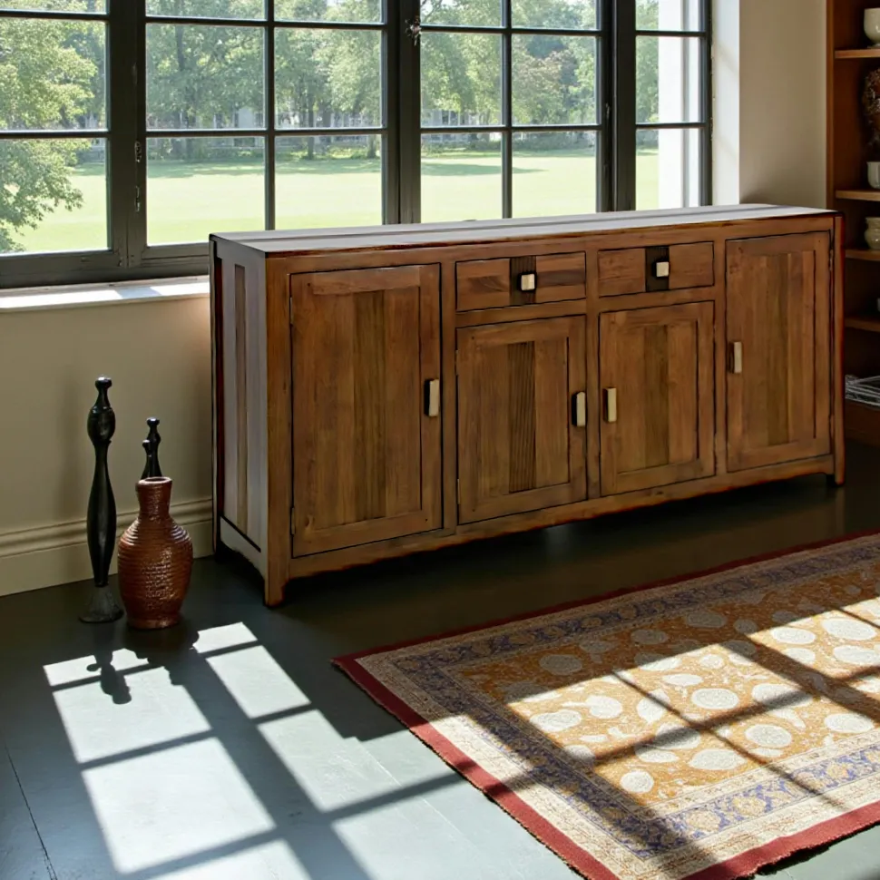Buffet Enfilade Hévéa 4 portes, 2 tiroirs, 180x45x85cm GALA