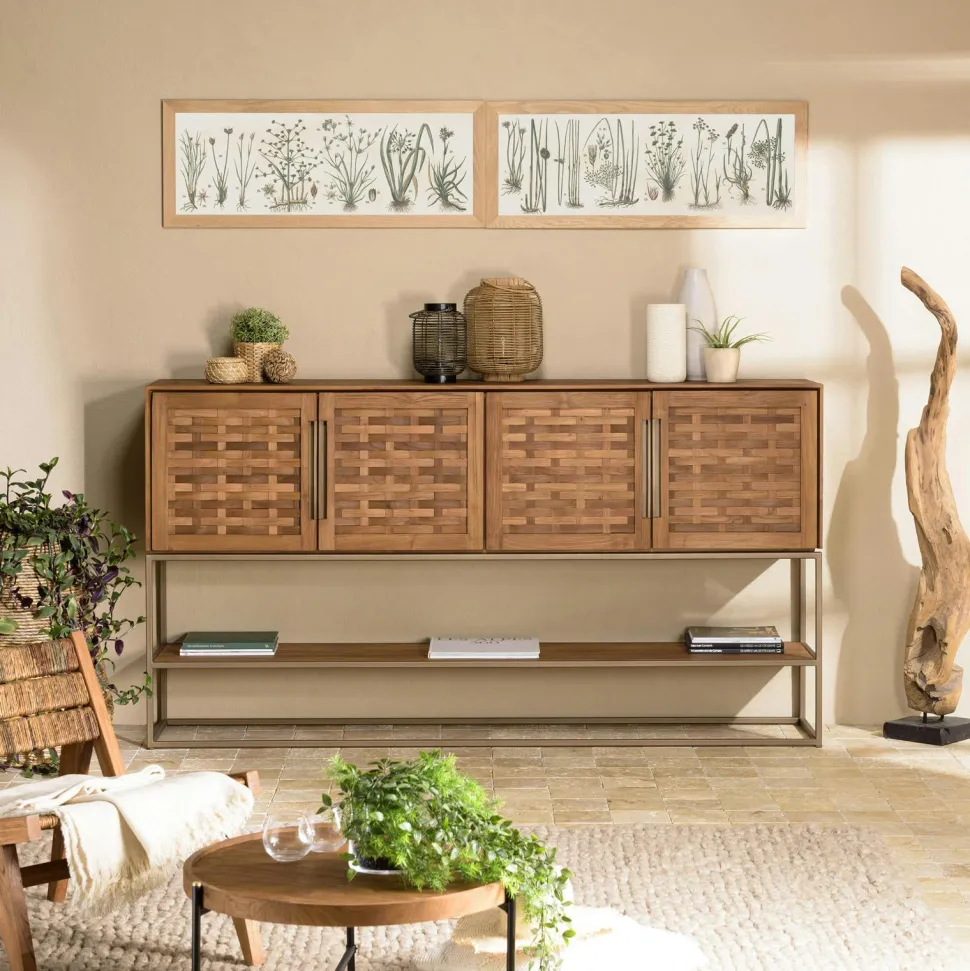 Buffet haut 205,5 cm 4 portes en teck recyclé sur pied SWING