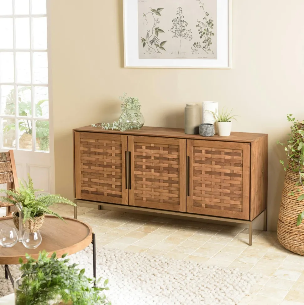 Buffet haut 205,5 cm 4 portes en teck recyclé sur pied SWING