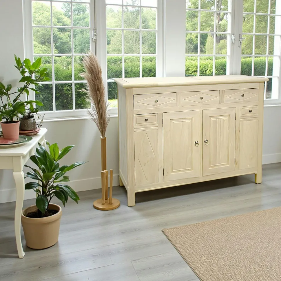 Buffet Hévéa 2 portes, 5 tiroirs 140x50x110cm TRADITION