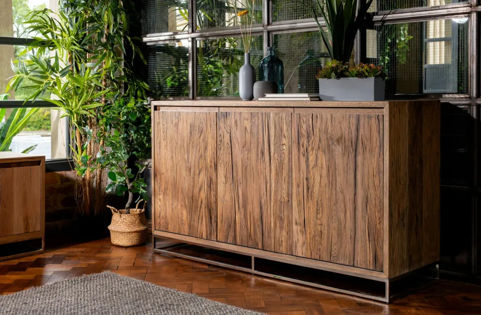 Buffet moderne 3 portes chêne acier RIVERSIDE
