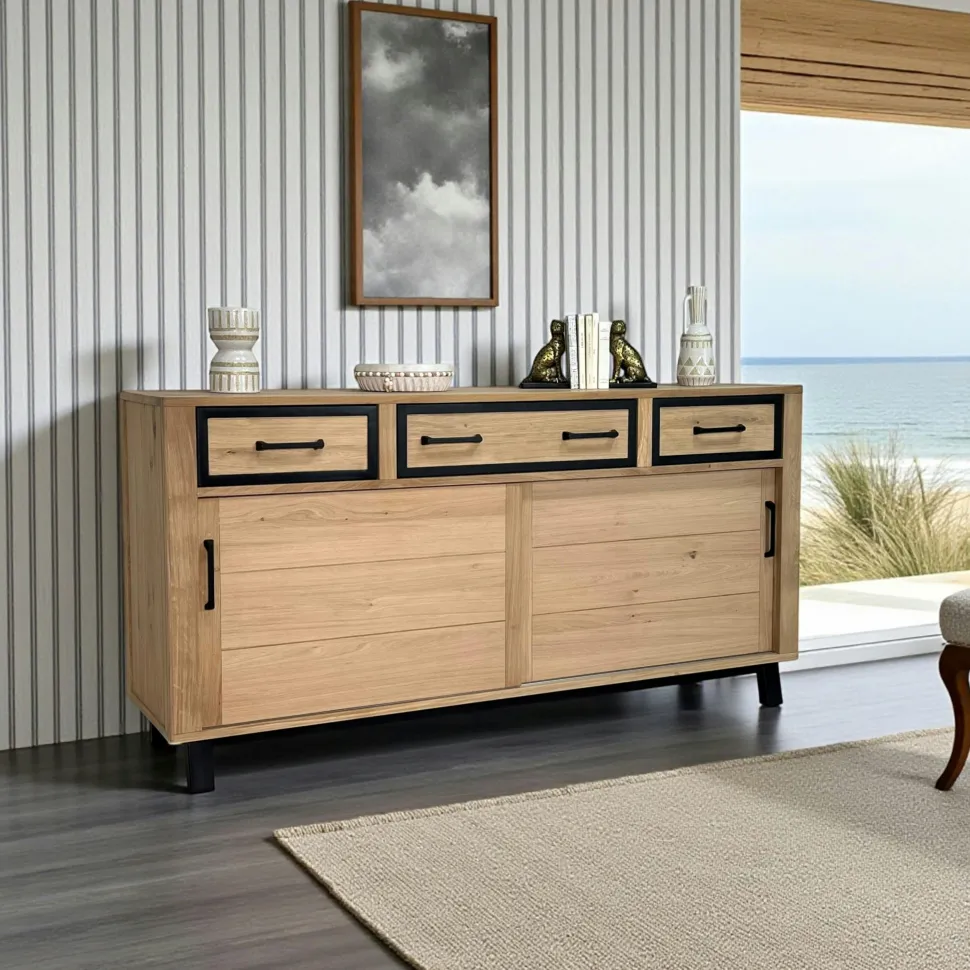 Buffet moderne bois clair - 4 portes, 3 tiroirs GRADO