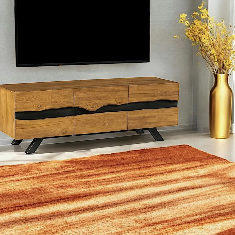 Buffet moderne bois recyclé teck laque noire 200 cm BARBADE
