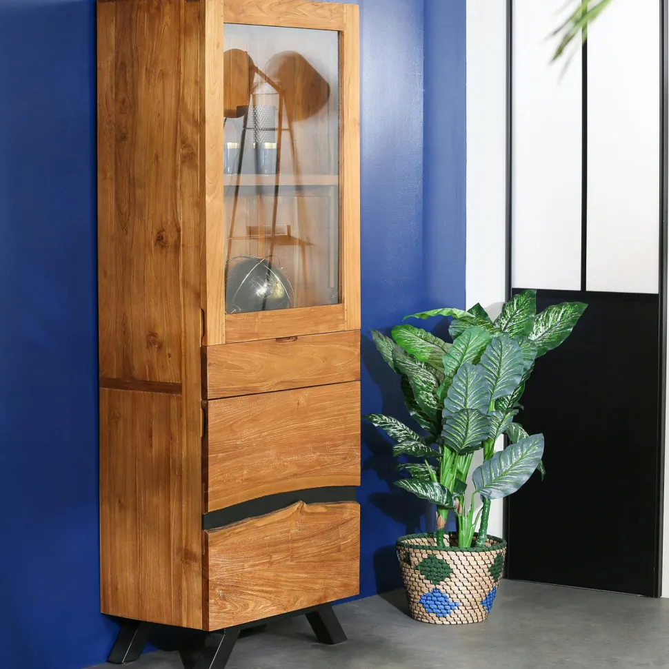 Buffet moderne bois recyclé teck laque noire 200 cm BARBADE