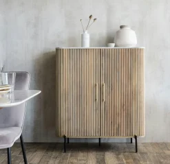 Buffet moderne haut en marbre et bois MASSA