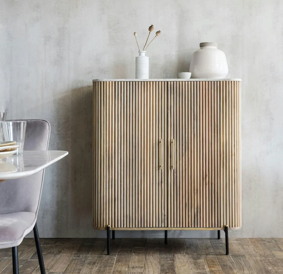 Buffet moderne haut en marbre et bois MASSA