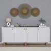 Buffet salle à manger blanc 4 portes à détail cadre VAREN