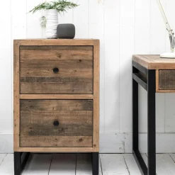 Bureau bois recyclé métal 2 tiroirs BRISBANE