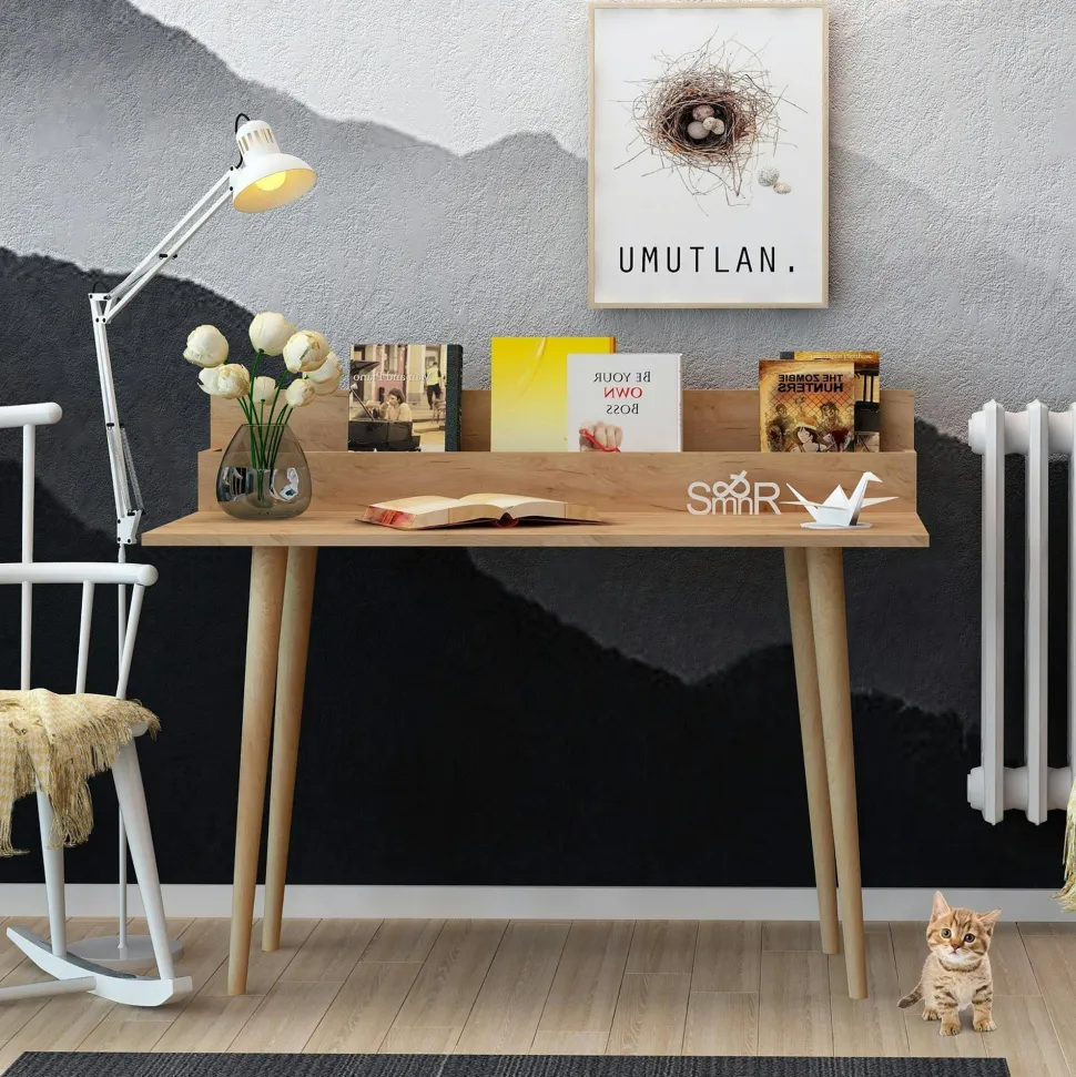 Bureau d'appoint console effet chêne - avec niche MARFA