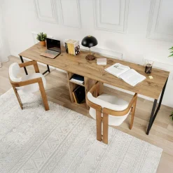 Bureau double avec rangement central - plateau effet pin MARFA