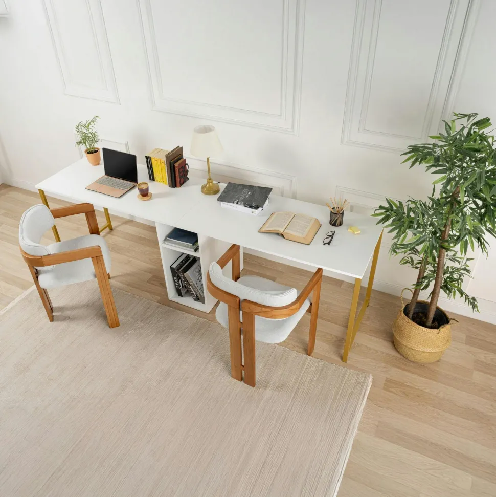 Bureau double blanc avec rangement central intégré MARFA