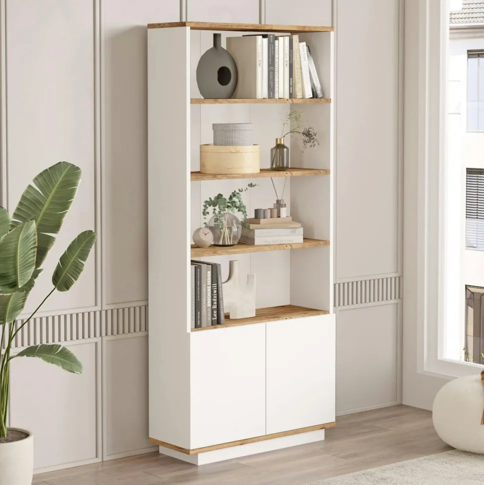 Bureau moderne avec rangement niches - effet chêne MARFA