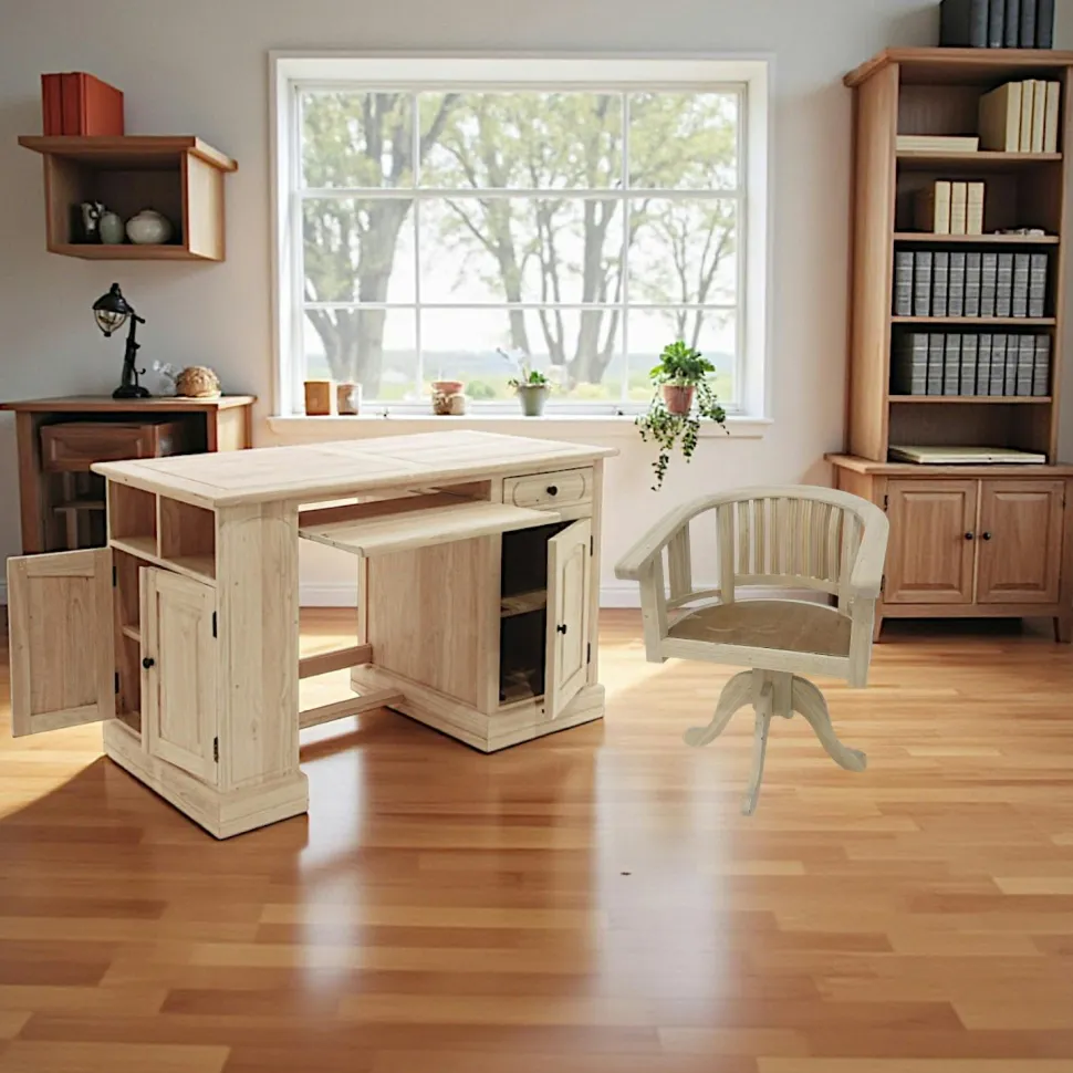 Bureau multimedia hévéa massif 125cm TRADITION