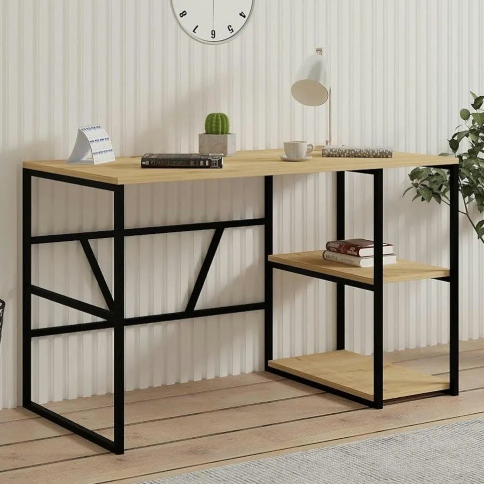 Bureau noir avec rangement - finition effet chêne JENA