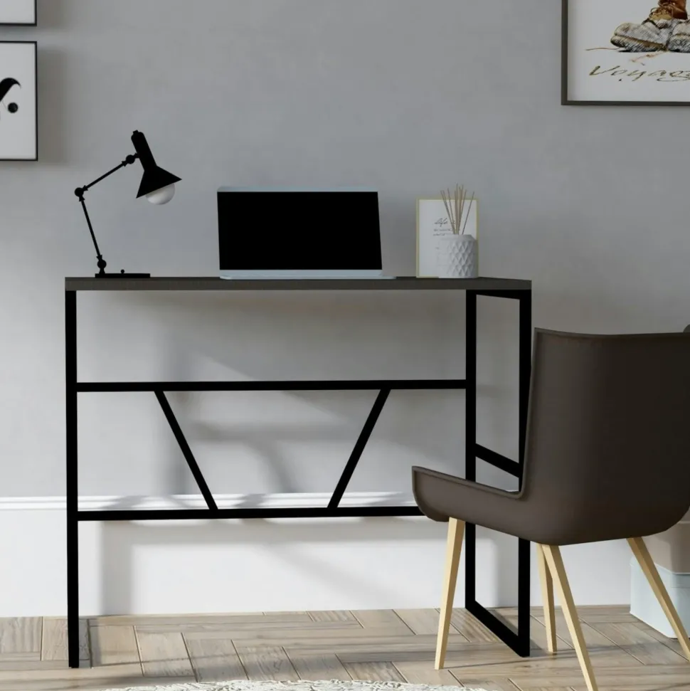 Bureau noir avec rangement - finition effet chêne JENA