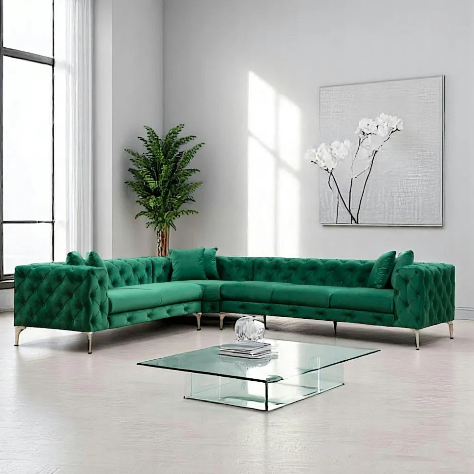 Canapé 2 places beige en velours capitonné DOVER