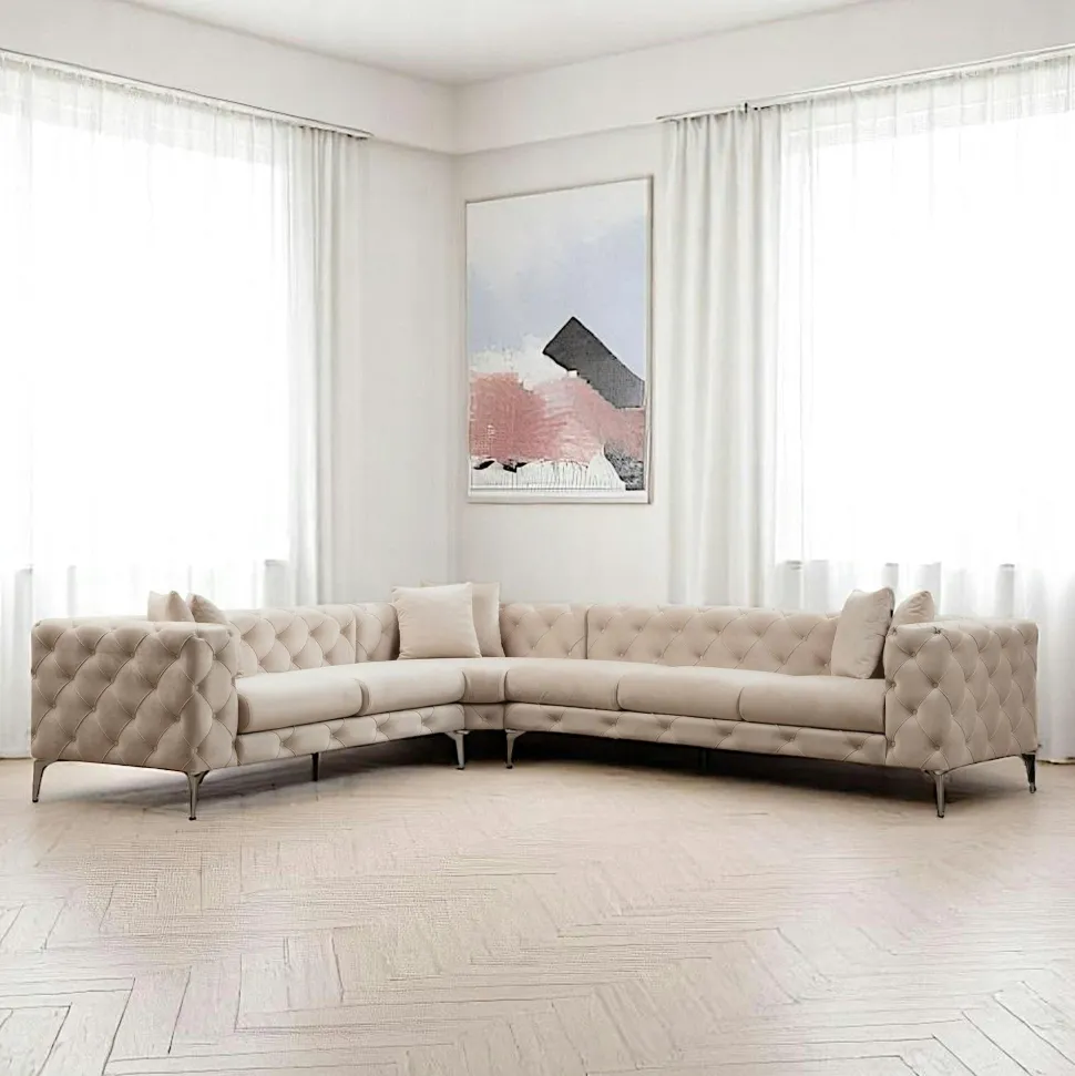 Canapé 2 places beige en velours capitonné DOVER