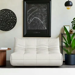 Canapé 2 places blanc en tissu plissé 145 cm ARVEN