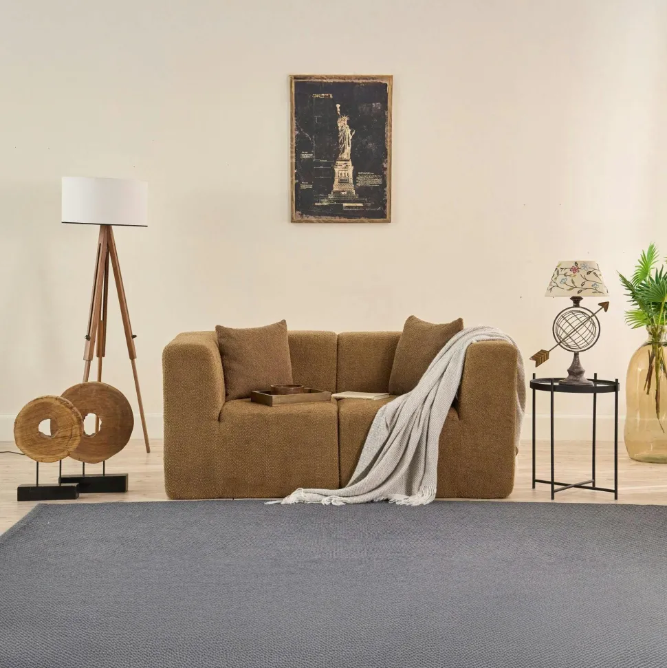 Canapé 2 places compact anthracite tissu chenille PLOVIA