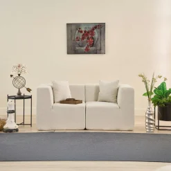 Canapé 2 places compact anthracite tissu chenille PLOVIA
