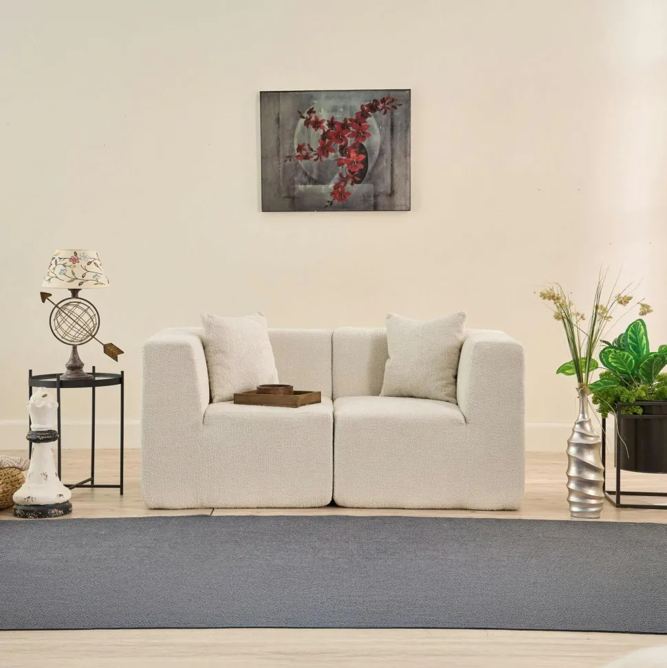 Canapé 2 places compact anthracite tissu chenille PLOVIA