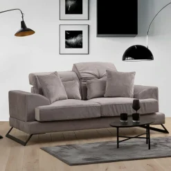 Canapé 2 places gris clair avec dossier inclinable MILO