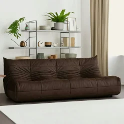 Canapé 3 places marron en tissu plissé 210 cm ARVEN