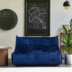 Canapé 2 places velours bleu nuit plissé 145 cm ARVEN