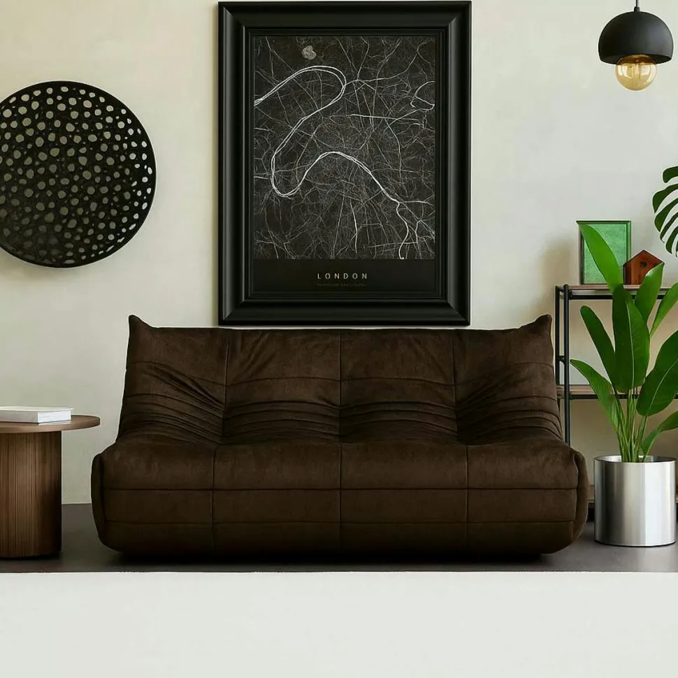 Canapé 2 places velours bleu nuit plissé 145 cm ARVEN