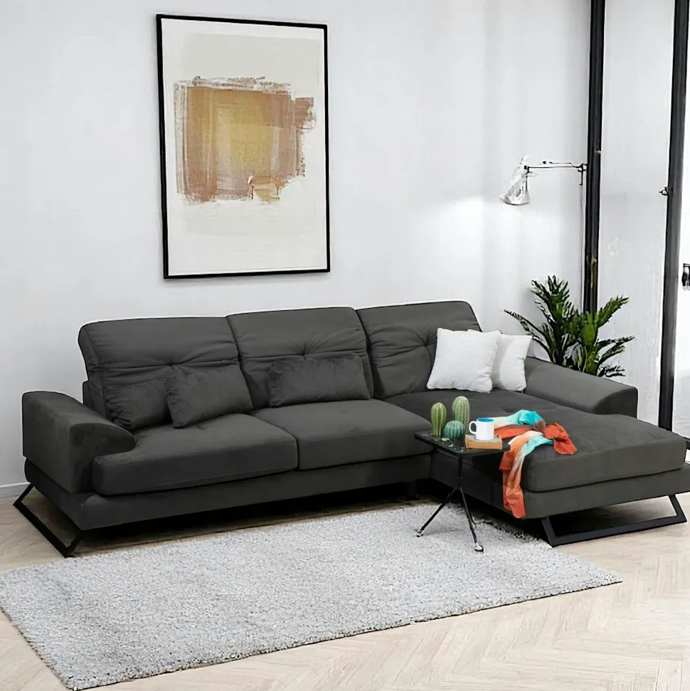 Canapé d'angle anthracite - dossier inclinable, côté droit MILO