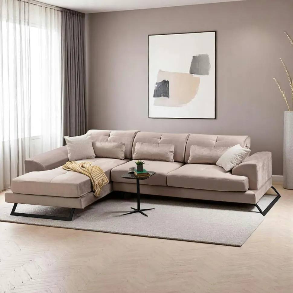 Canapé d'angle beige - dossier inclinable, côté gauche MILO