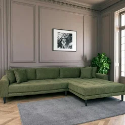 Canapé d'angle vert nature - côté droit, 290 cm AMSTERDAM