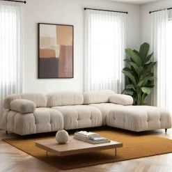 Canapé modulable 3 places - velours beige RONDA