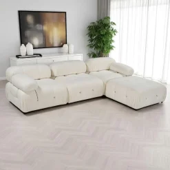 Canapé modulable 3 places - velours beige RONDA