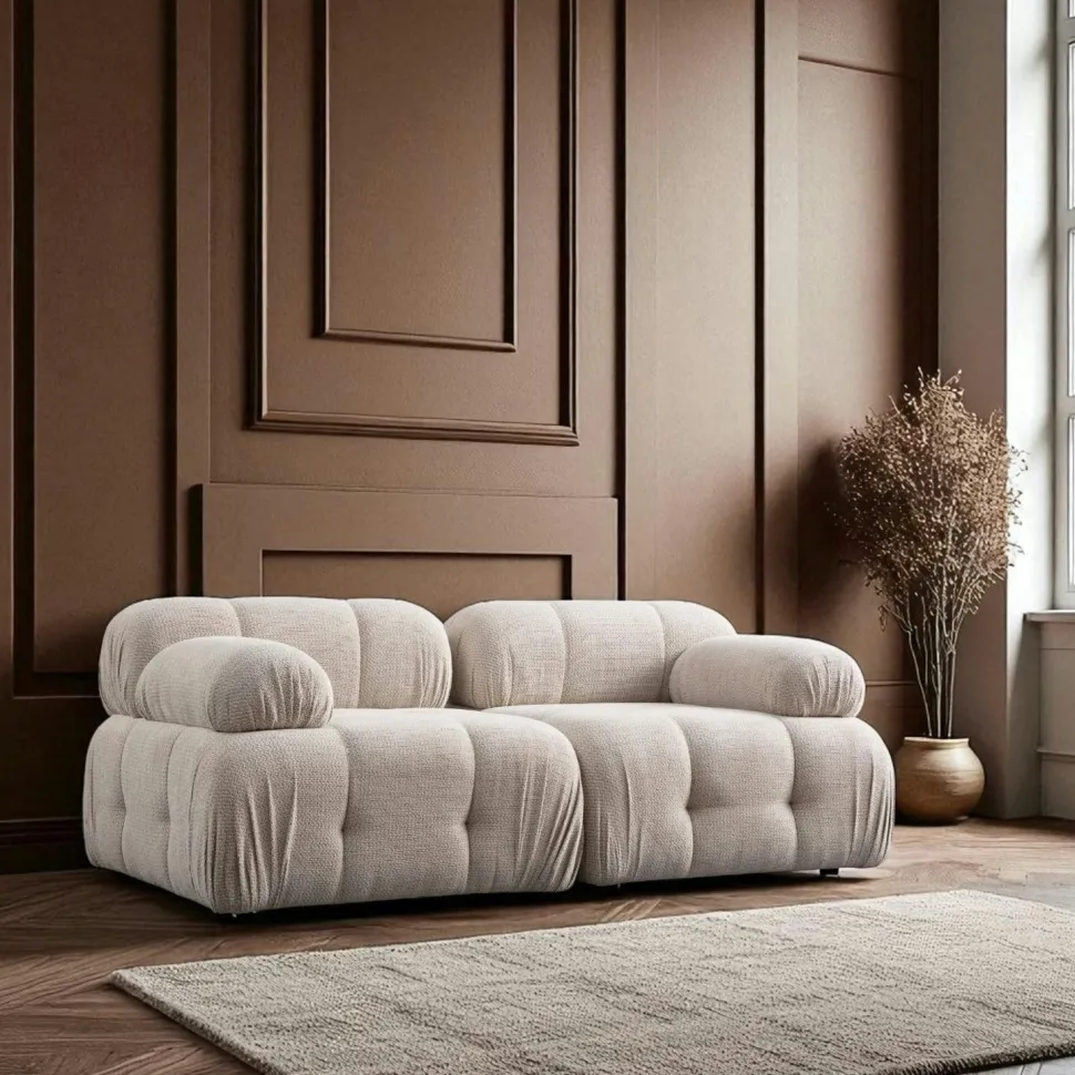 Canapé modulable 2 places blanc, assise profonde 190 cm ICA
