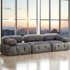 Canapé modulable 3 places, tissu gris velours RONDA