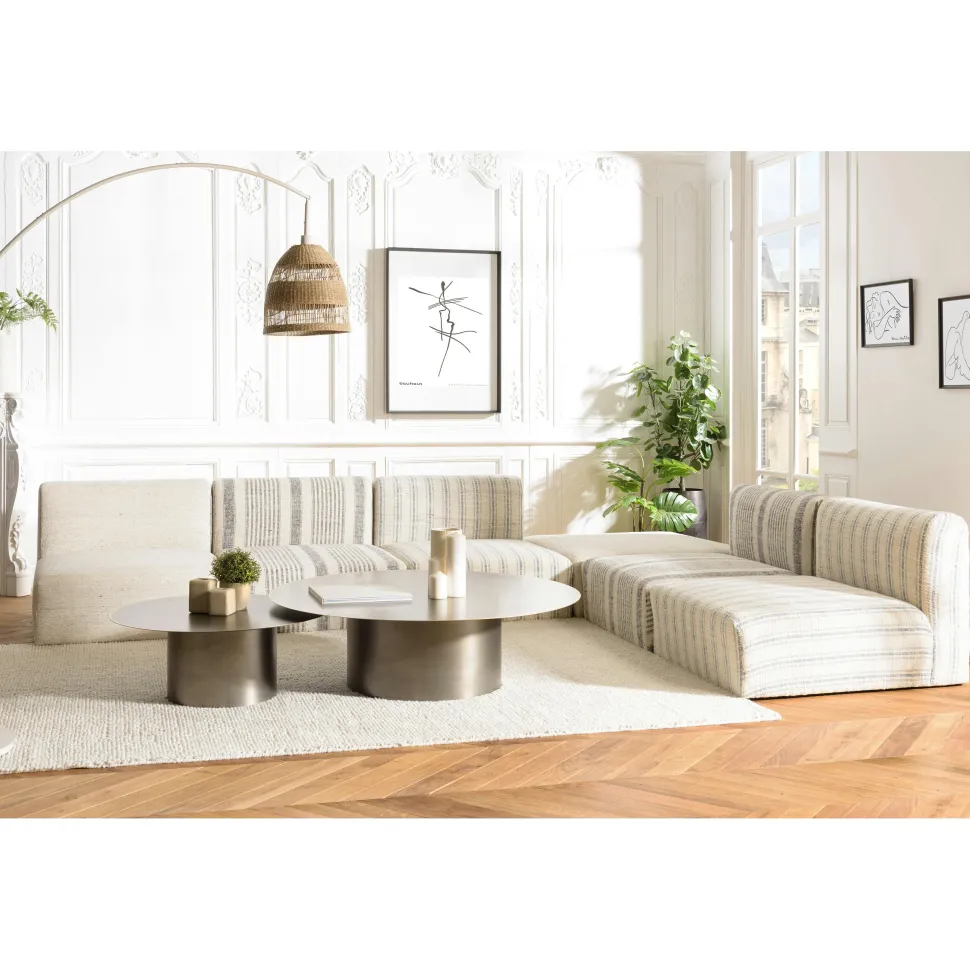 Canapé tissu beige et gris 6 éléments modulables SURATE