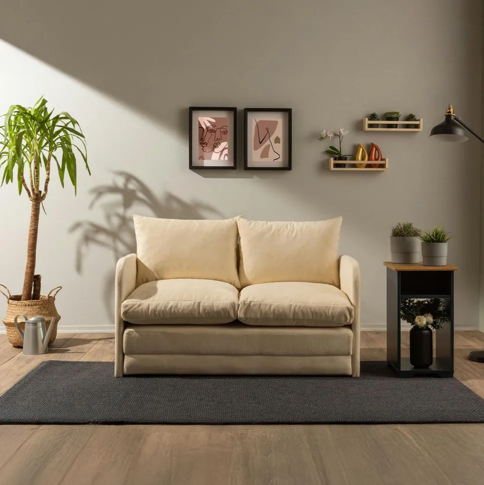 Canapé-lit d'appoint en tissu crème, 2 personnes ORURO