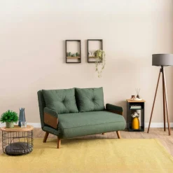 Canapé-lit d'appoint en tissu vert sapin, 2 places LOJA