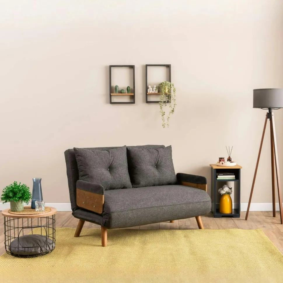 Canapé-lit d'appoint en tissu anthracite, 2 places LOJA